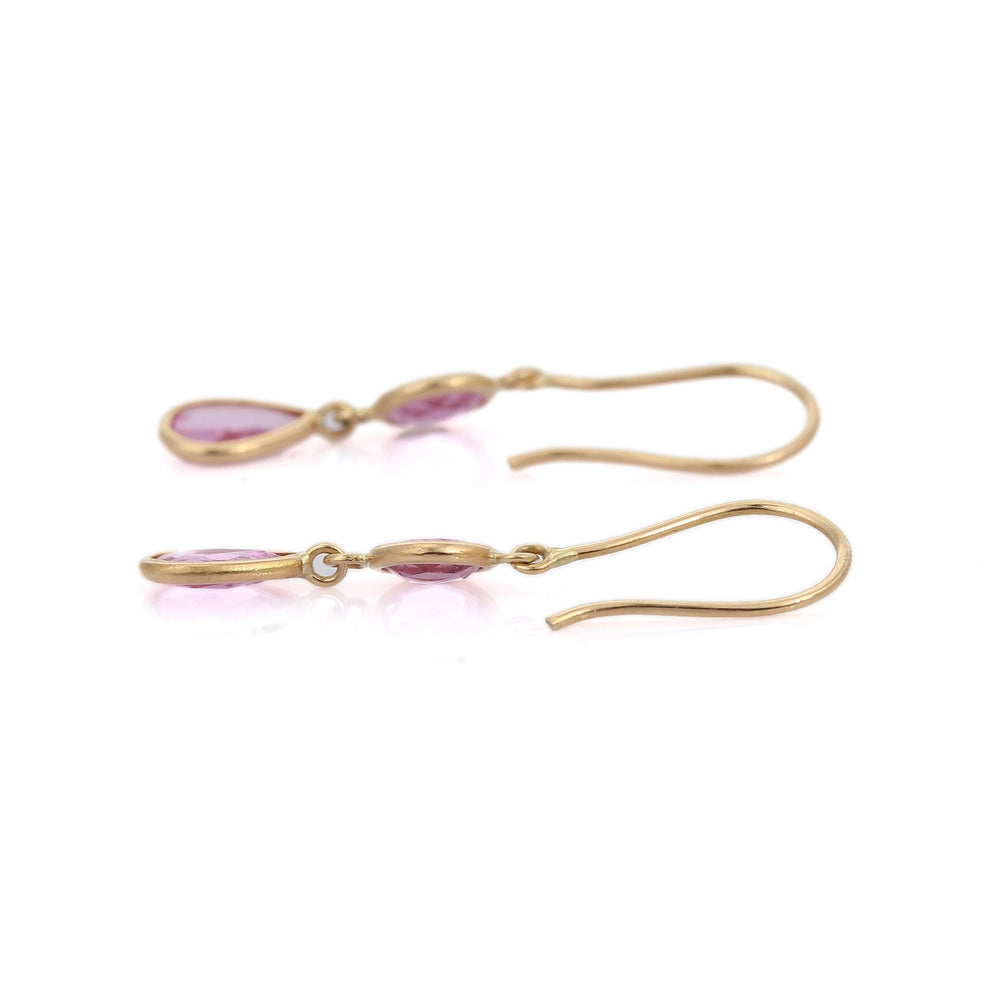 Customization Jewelry Natural Pink Sapphire 18K Fine Yellow Gold Minimal Drop Earrings