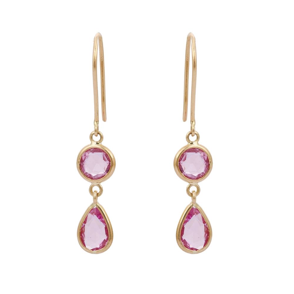 Customization Jewelry Natural Pink Sapphire 18K Fine Yellow Gold Minimal Drop Earrings