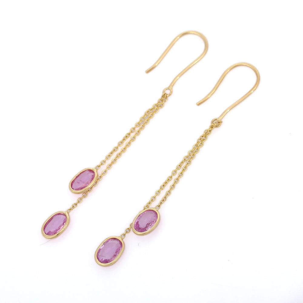 Trending High Quality Natural Real Pink Sapphire 18K Solid Yellow Gold Dangle Earrings