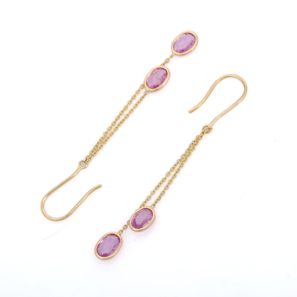 Trending High Quality Natural Real Pink Sapphire 18K Solid Yellow Gold Dangle Earrings