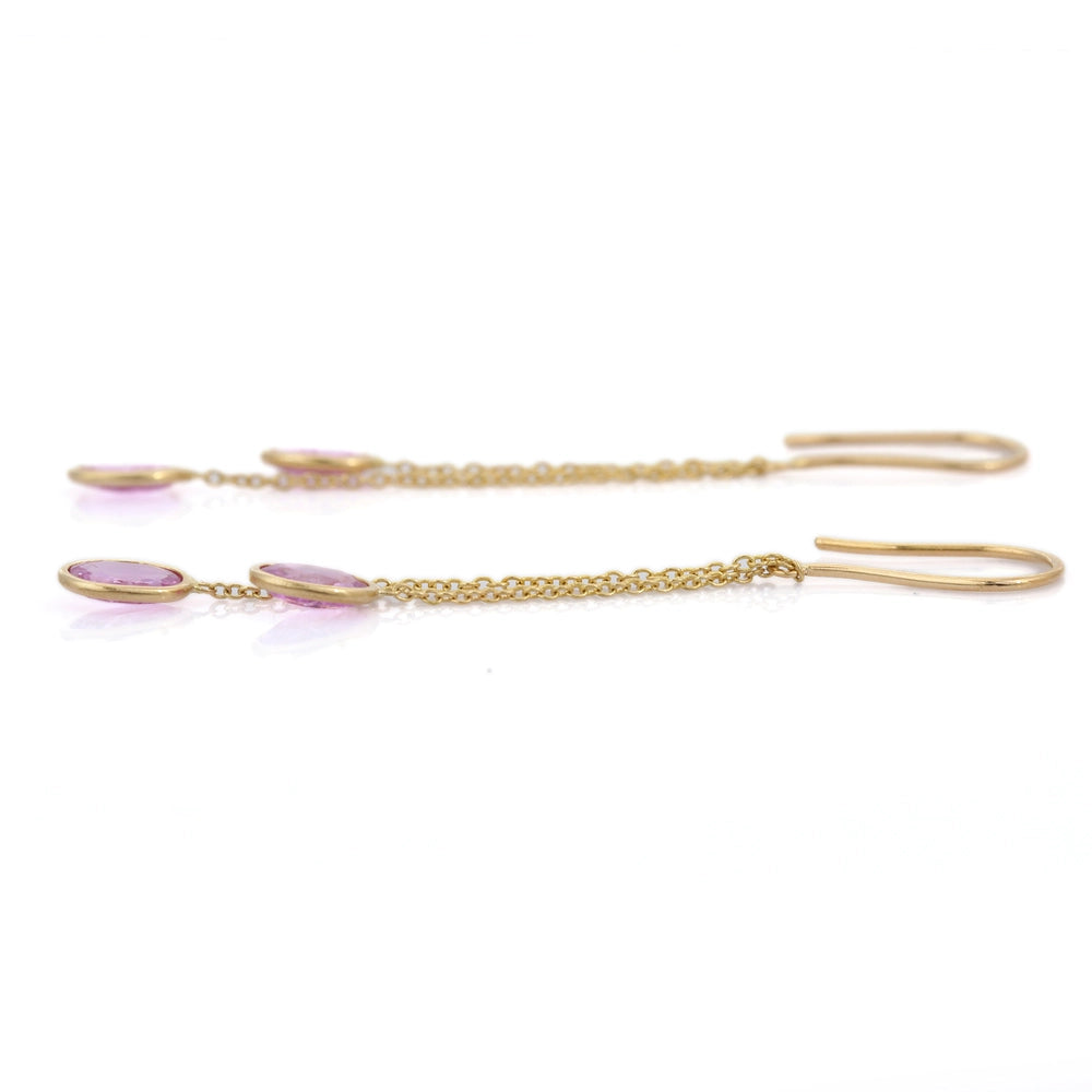 Trending High Quality Natural Real Pink Sapphire 18K Solid Yellow Gold Dangle Earrings