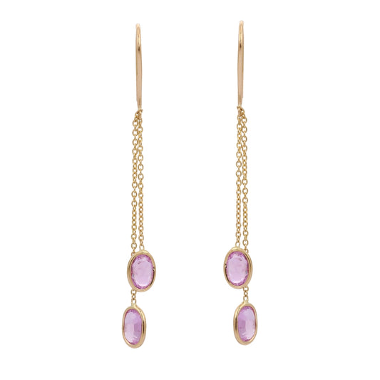 Trending High Quality Natural Real Pink Sapphire 18K Solid Yellow Gold Dangle Earrings