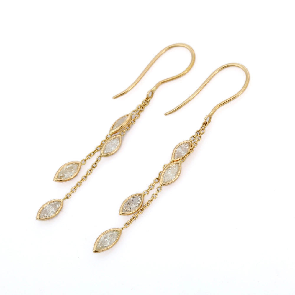 Customization Natural Diamond 18K Fine Yellow Gold Two Layer Dangle Earrings