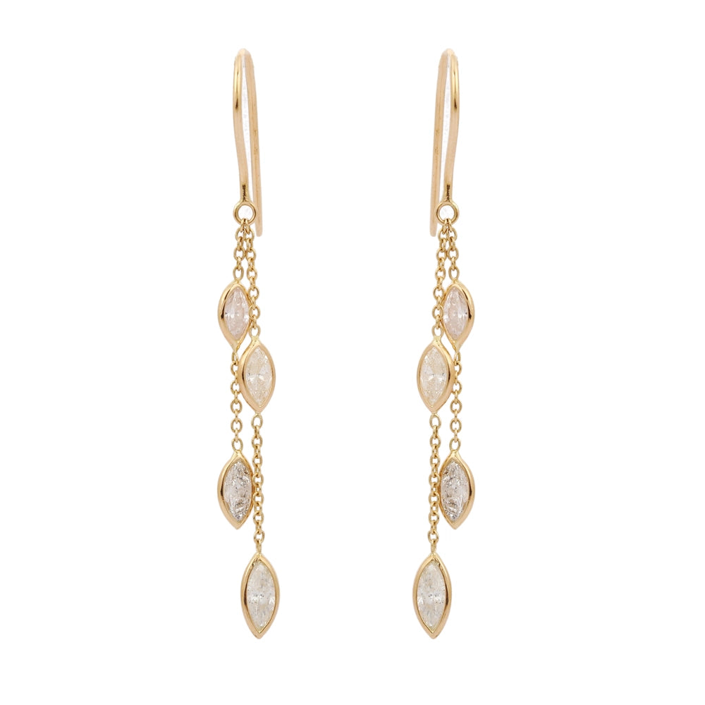 Customization Natural Diamond 18K Fine Yellow Gold Two Layer Dangle Earrings