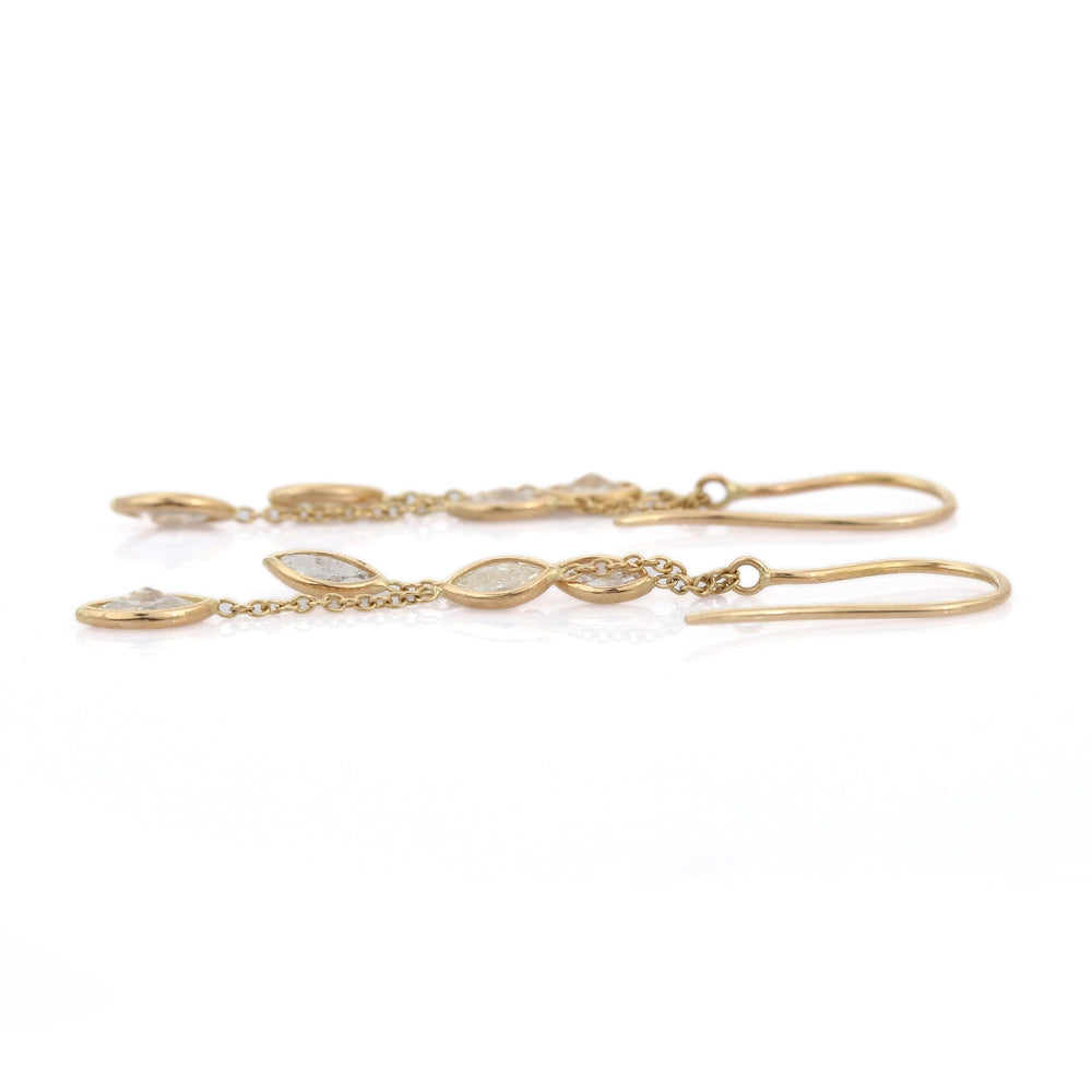 Customization Natural Diamond 18K Fine Yellow Gold Two Layer Dangle Earrings