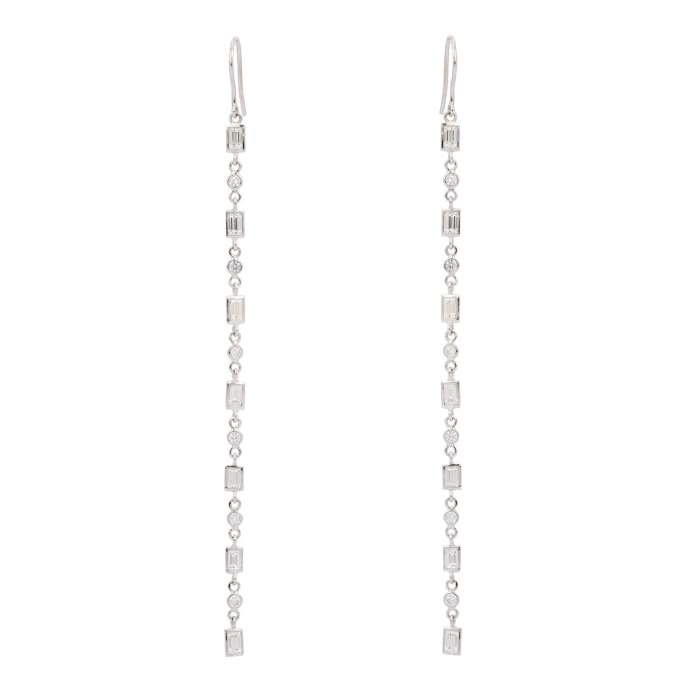 Hancrafted Jewelry 18K Solid White Gold Natural Diamond Shoulder Duster Earrings