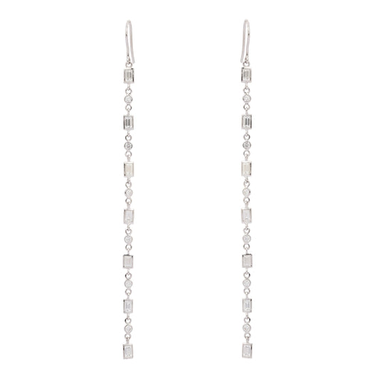 Hancrafted Jewelry 18K Solid White Gold Natural Diamond Shoulder Duster Earrings