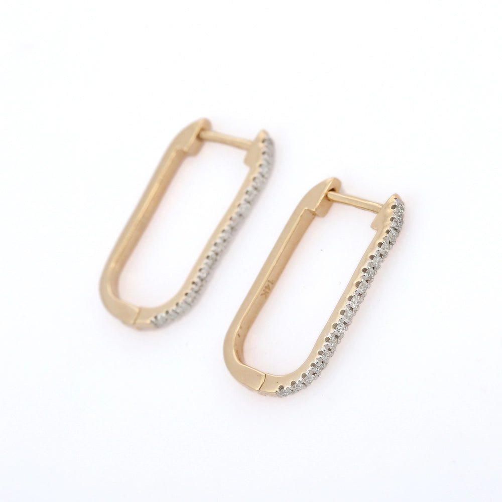 Classic Hot Selling Product Genuine Diamond 14K Solid Yellow Gold Rectangle Diamond Hoop Earring