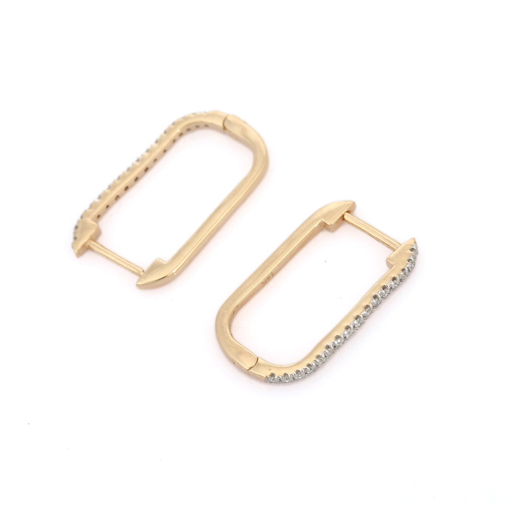 Classic Hot Selling Product Genuine Diamond 14K Solid Yellow Gold Rectangle Diamond Hoop Earring