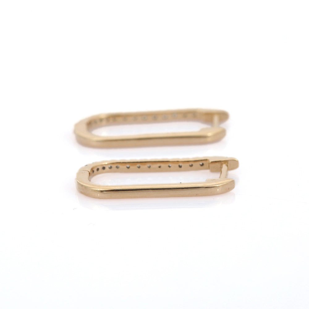 Classic Hot Selling Product Genuine Diamond 14K Solid Yellow Gold Rectangle Diamond Hoop Earring