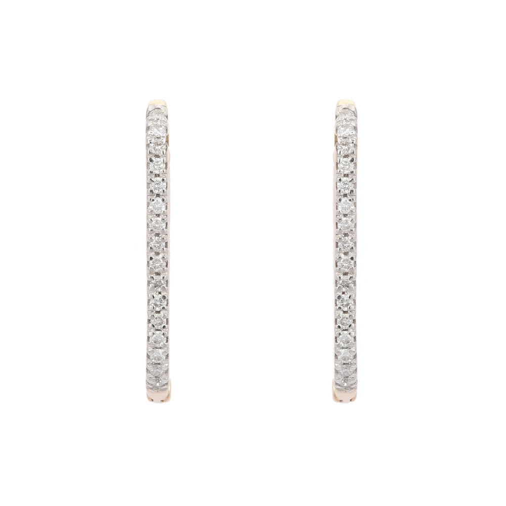 Classic Hot Selling Product Genuine Diamond 14K Solid Yellow Gold Rectangle Diamond Hoop Earring