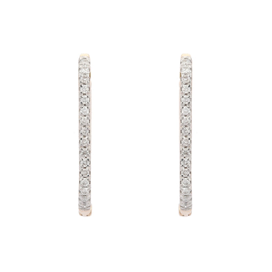 Classic Hot Selling Product Genuine Diamond 14K Solid Yellow Gold Rectangle Diamond Hoop Earring