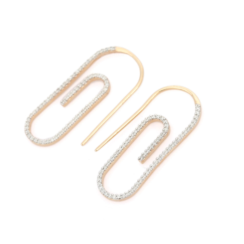 Unique Jewelry 14K Solid Yellow Gold Natural Diamond Paper Clip Earrings