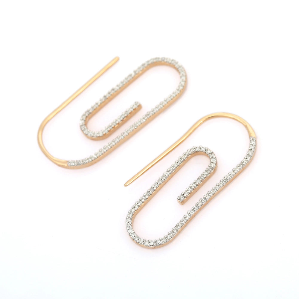 Unique Jewelry 14K Solid Yellow Gold Natural Diamond Paper Clip Earrings