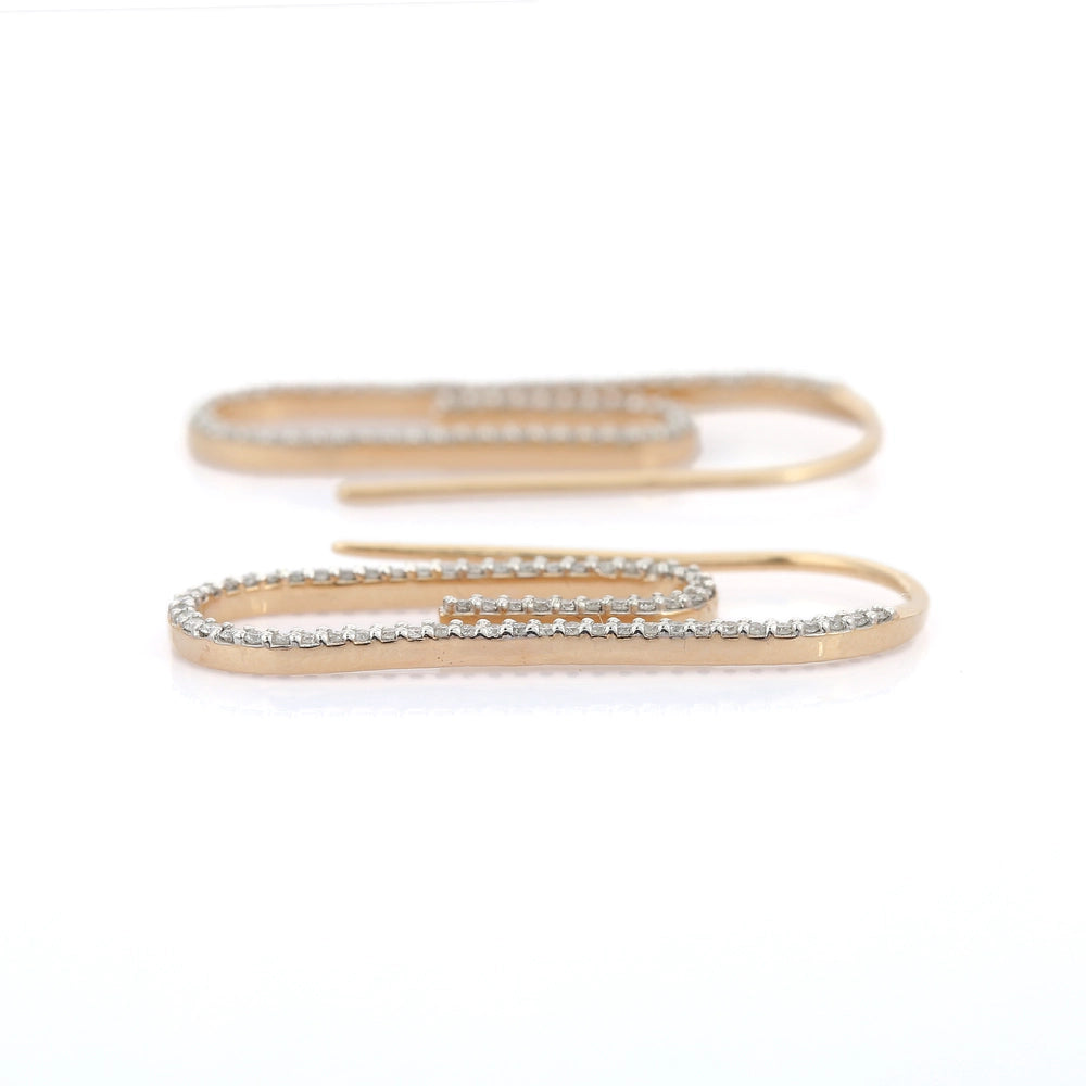 Unique Jewelry 14K Solid Yellow Gold Natural Diamond Paper Clip Earrings