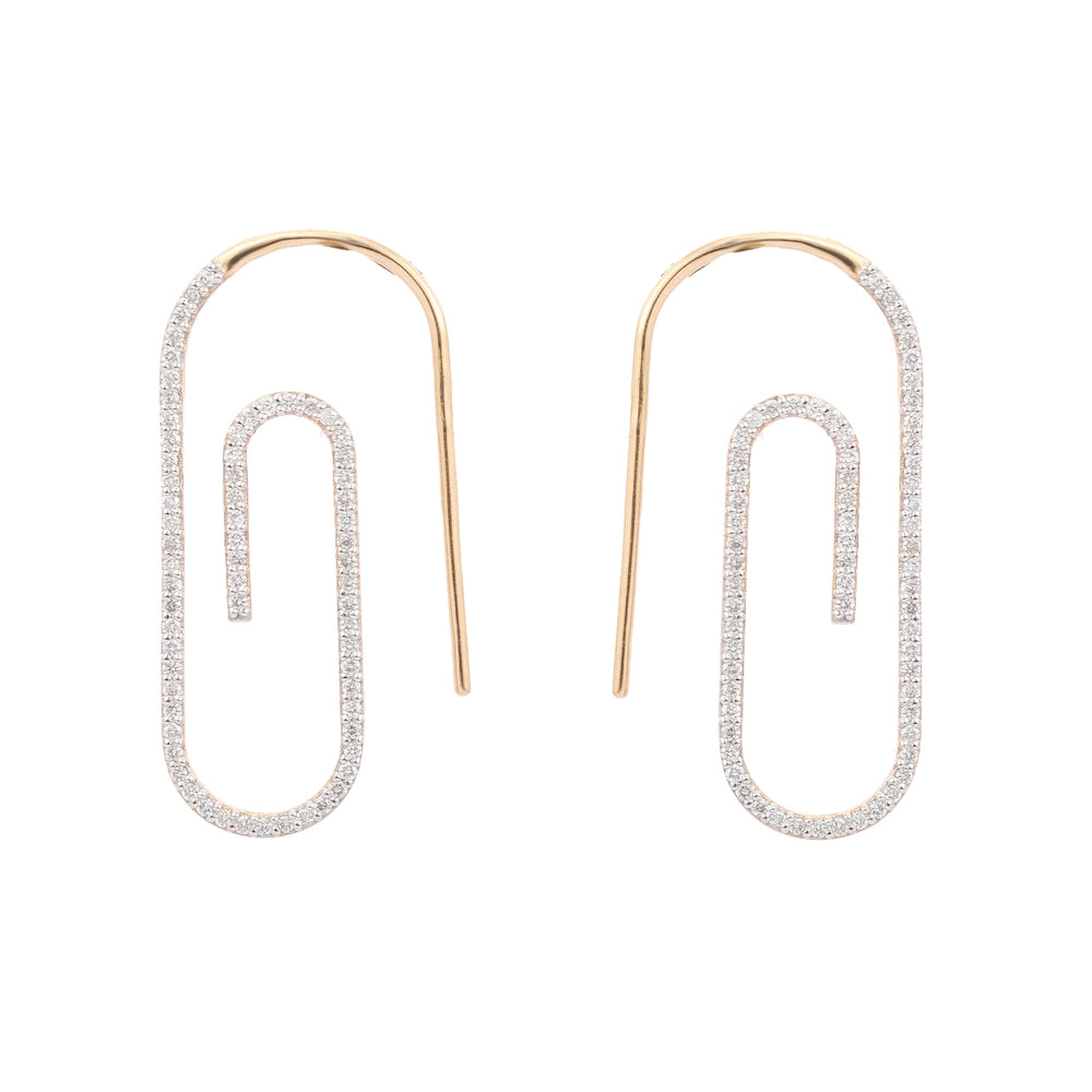 Unique Jewelry 14K Solid Yellow Gold Natural Diamond Paper Clip Earrings