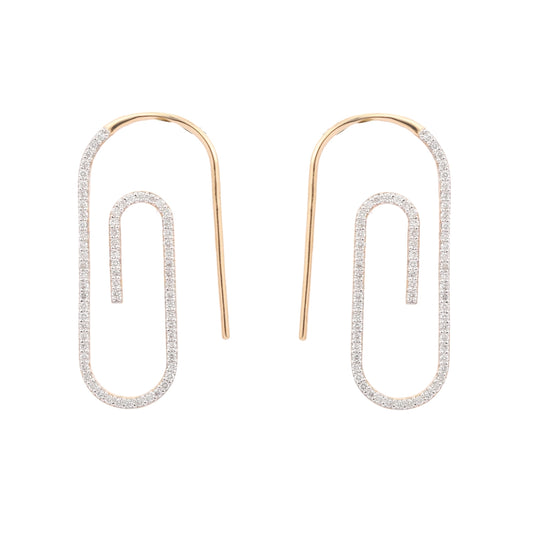 Unique Jewelry 14K Solid Yellow Gold Natural Diamond Paper Clip Earrings