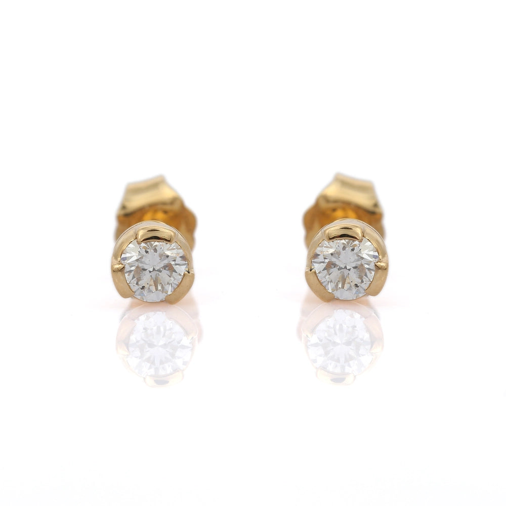 Minimal Jewelry Natural Diamond 18K Solid Yellow Gold Stud Earrings