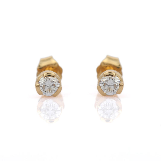 Minimal Jewelry Natural Diamond 18K Solid Yellow Gold Stud Earrings