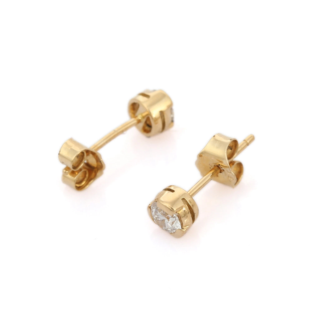 Minimal Jewelry Natural Diamond 18K Solid Yellow Gold Stud Earrings