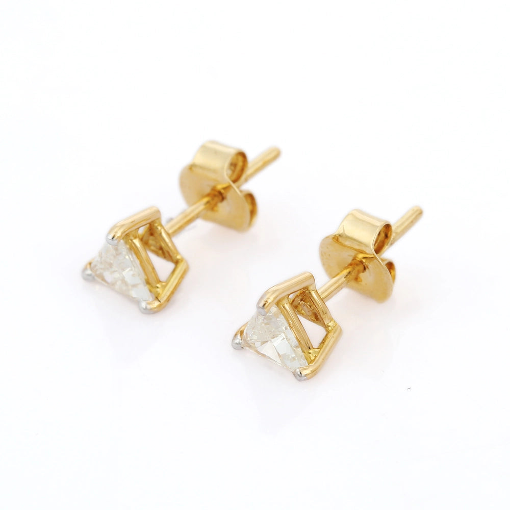 Minimalist Jewelry 18K Solid Yellow Gold Natural Diamond Stud Earring