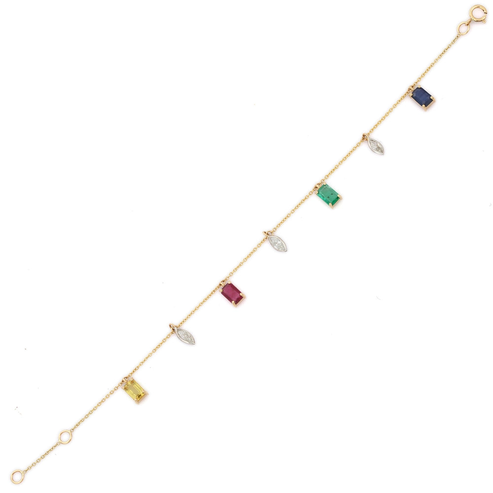 Classic Hot Selling Natural Multi Gemstone 18K Solid Yellow Charm Bracelet