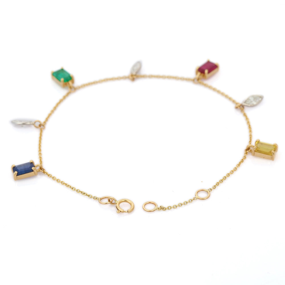 Classic Hot Selling Natural Multi Gemstone 18K Solid Yellow Charm Bracelet