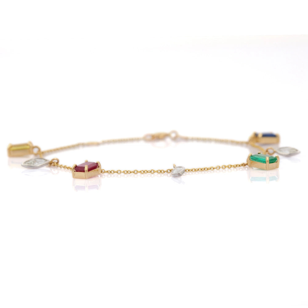 Classic Hot Selling Natural Multi Gemstone 18K Solid Yellow Charm Bracelet