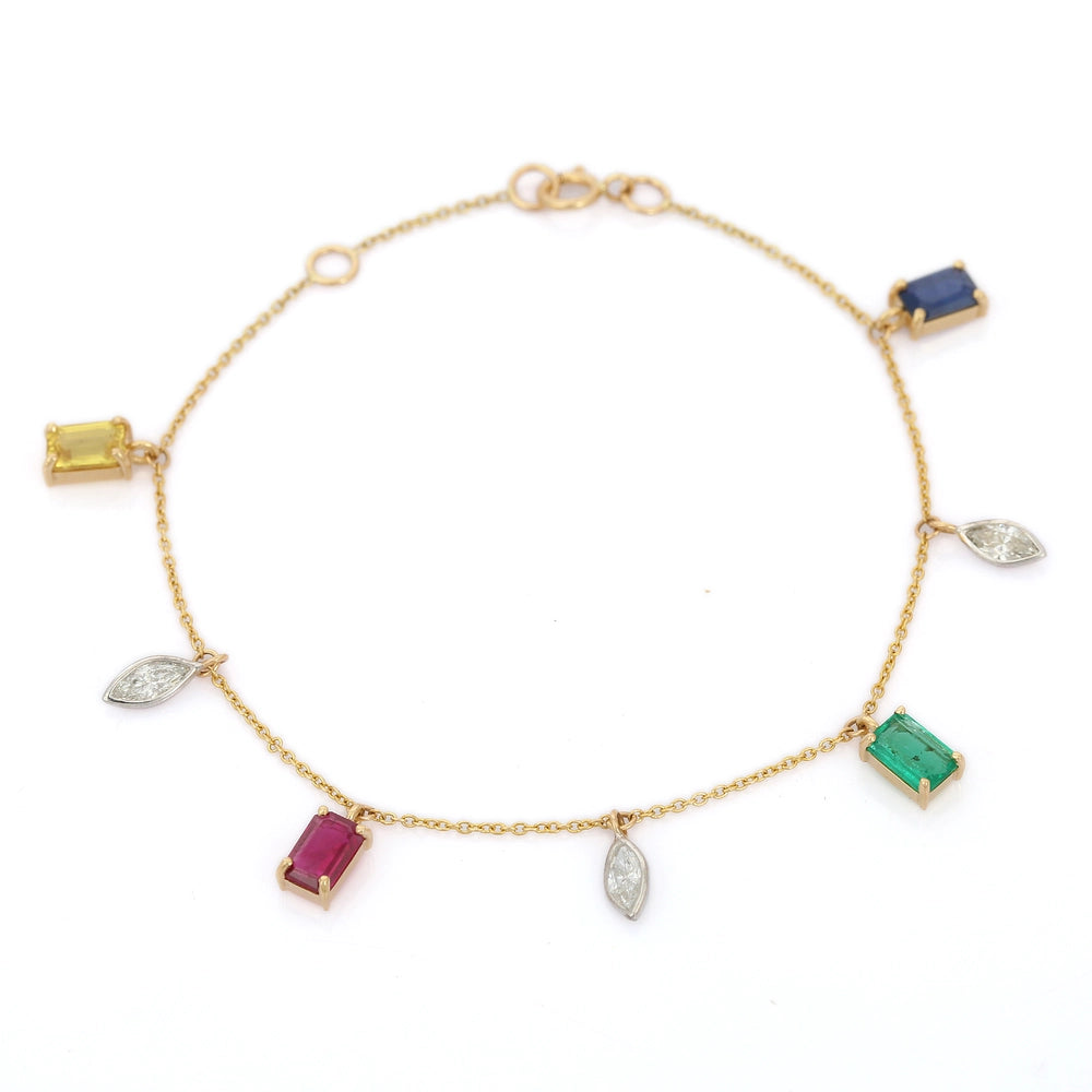 Classic Hot Selling Natural Multi Gemstone 18K Solid Yellow Charm Bracelet