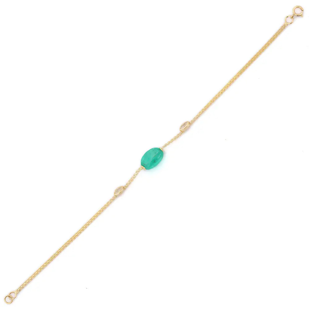 Trending Jewelry Natural Tumble Shape Emerald 18K Solid Yellow Gold Bracelet