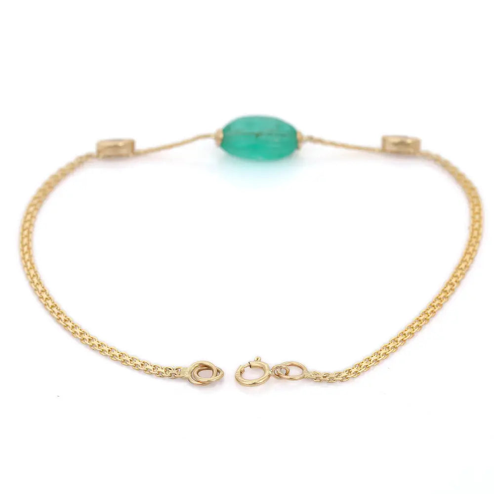 Trending Jewelry Natural Tumble Shape Emerald 18K Solid Yellow Gold Bracelet