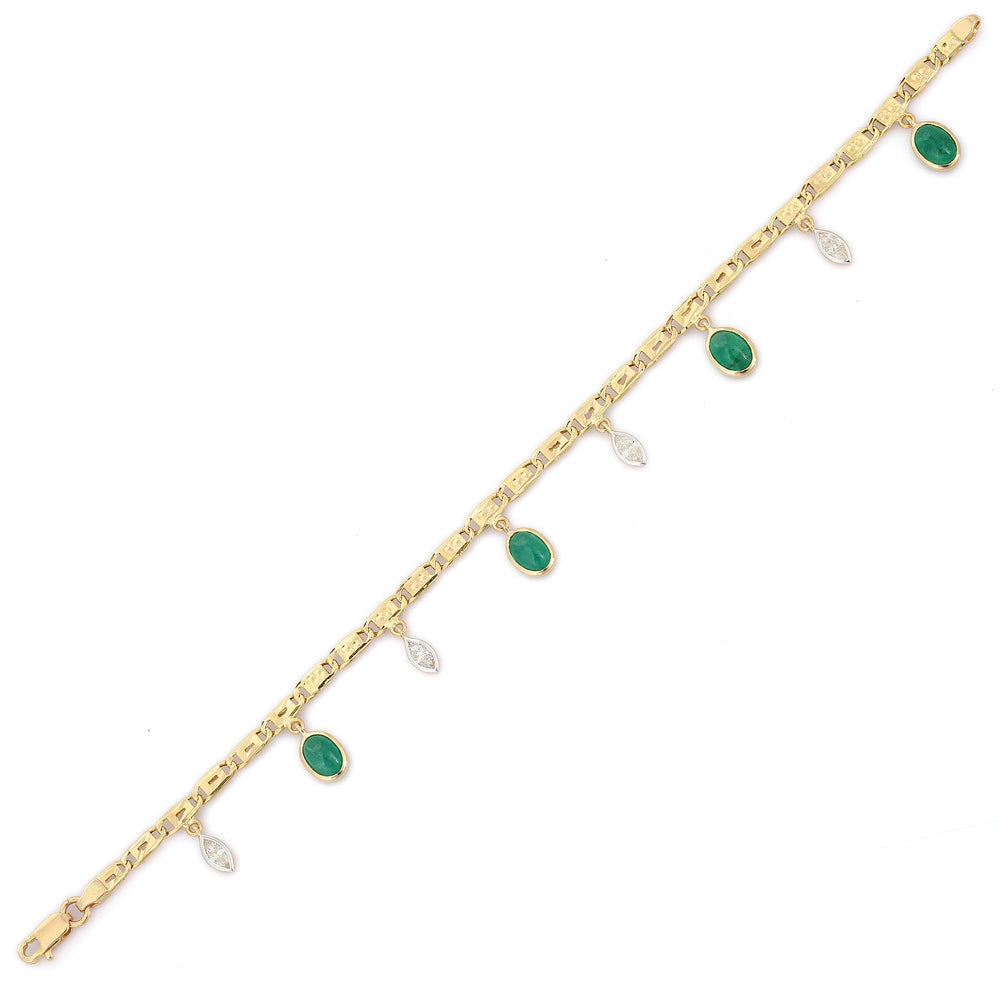 Handcrafted Natural Diamond & Emerald 18K Fine Yellow Gold Charm Bracelet