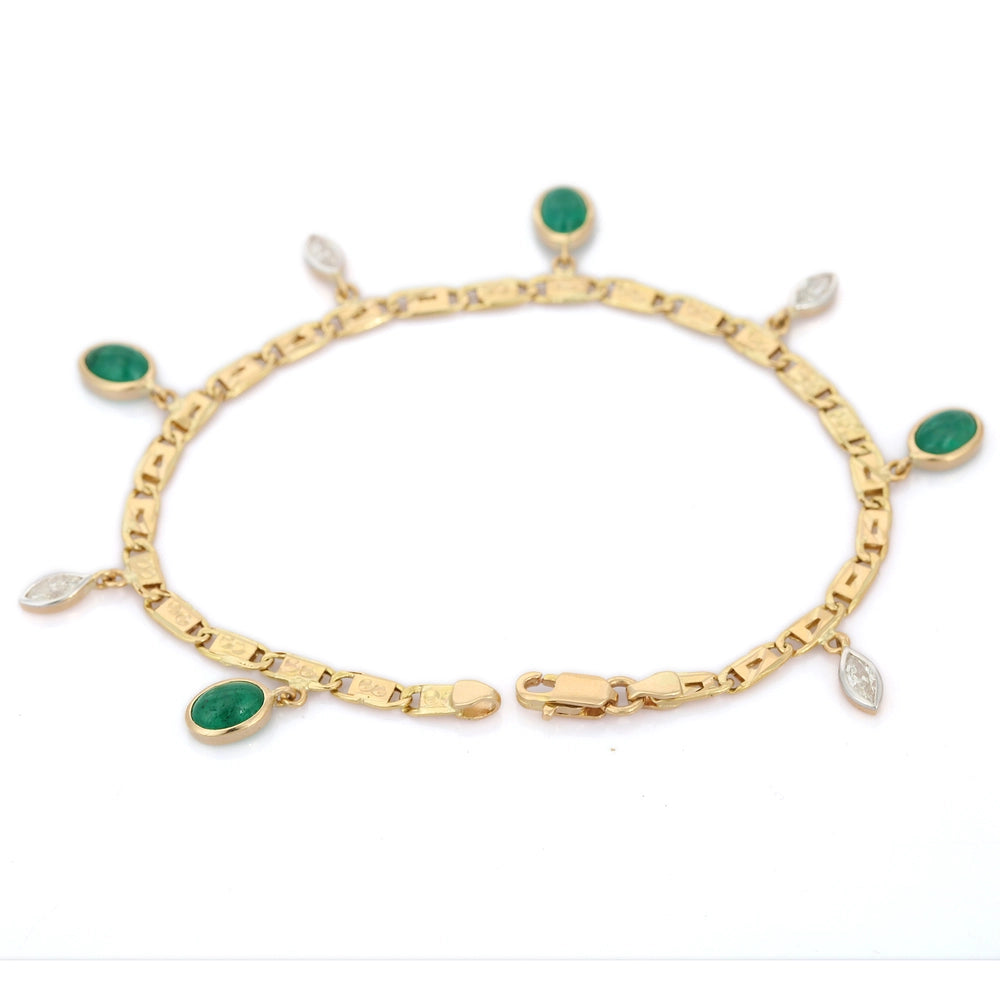 Handcrafted Natural Diamond & Emerald 18K Fine Yellow Gold Charm Bracelet