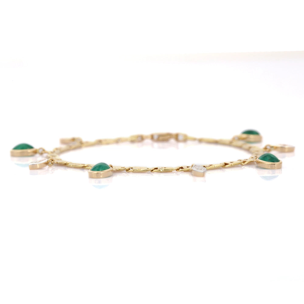 Handcrafted Natural Diamond & Emerald 18K Fine Yellow Gold Charm Bracelet