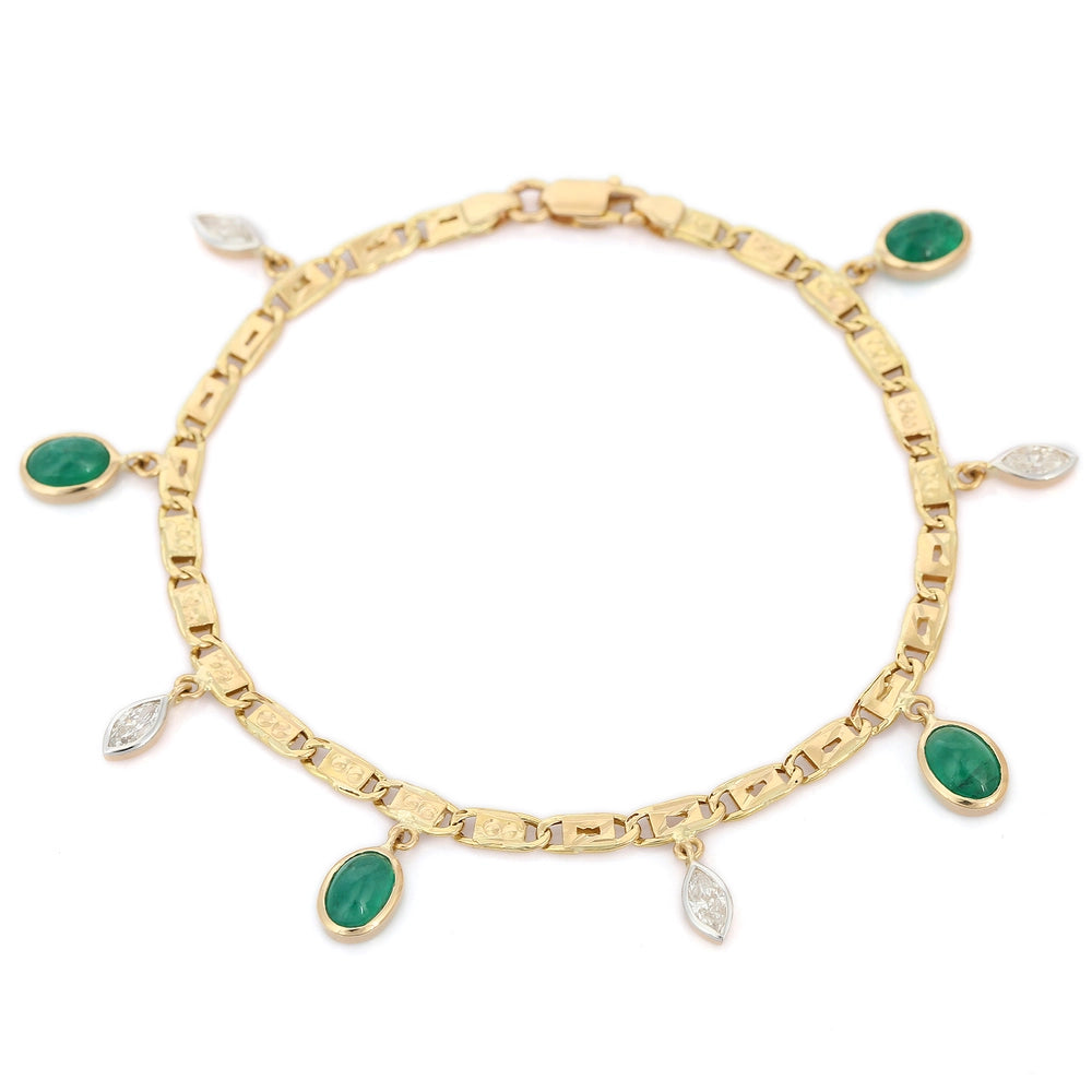 Handcrafted Natural Diamond & Emerald 18K Fine Yellow Gold Charm Bracelet