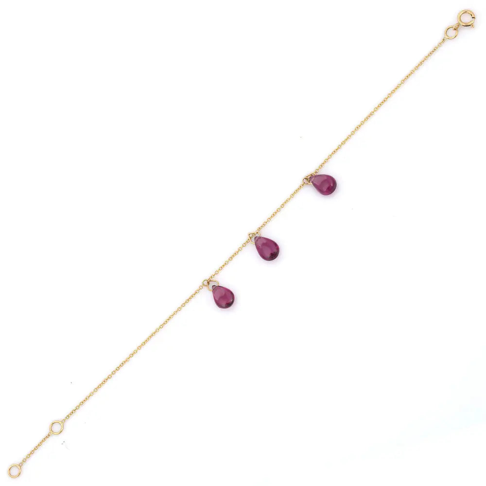 Best Selling Product 18K Fine Yellow Gold Natural Garnet Adjustable Bracelet