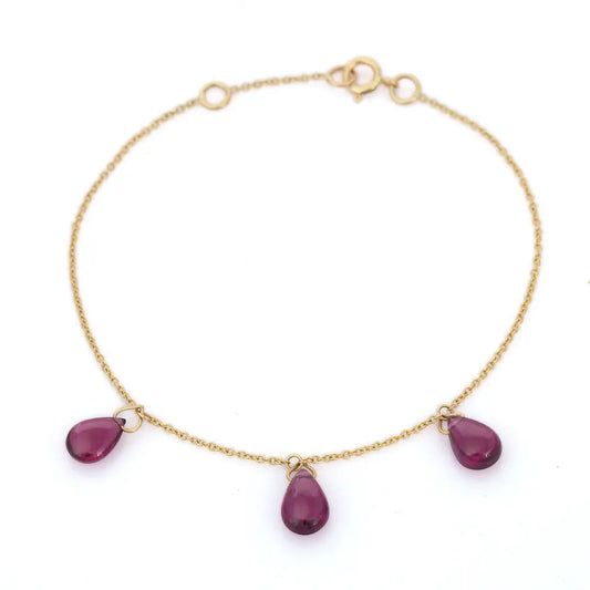 Best Selling Product 18K Fine Yellow Gold Natural Garnet Adjustable Bracelet