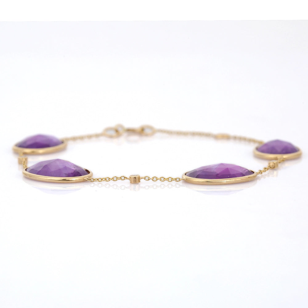 Trending Jewelry Genuine Amethyst & Diamond 18K Fine Yellow Gold Adjustable Bracelet