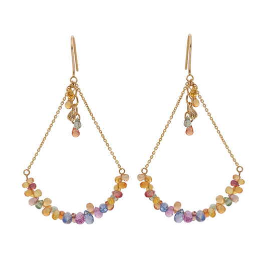 Trending Jewelry Fine 18K Yellow Gold Natural Multi Sapphire Dangle Earring