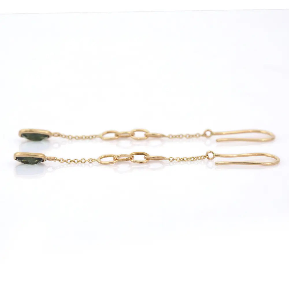 Custom Jewelry Fine 18K Yellow Gold Natural Green Sapphire Shoulder Duster Earrings