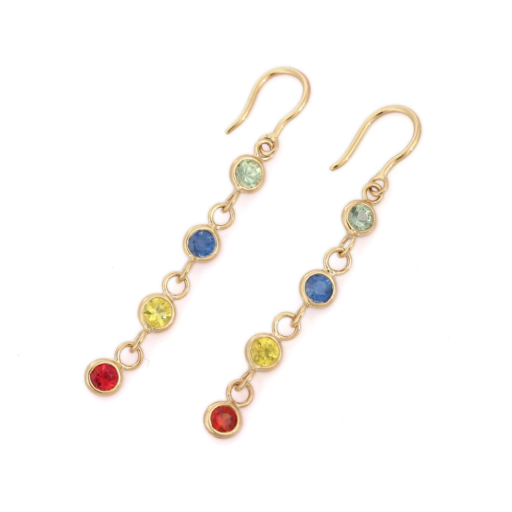 Classic Hot Selling Product Natural Multi Sapphire 18K Yellow Gold Dangle Earring