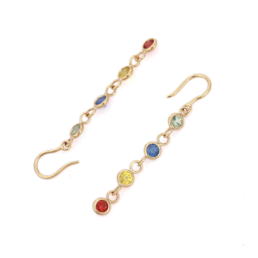 Classic Hot Selling Product Natural Multi Sapphire 18K Yellow Gold Dangle Earring