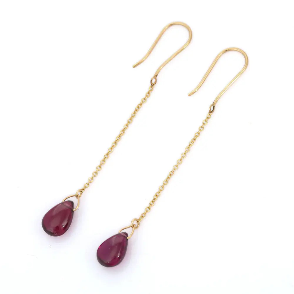 Customization Natural Garnet 18K Solid Yellow Gold Shoulder Duster Earrings