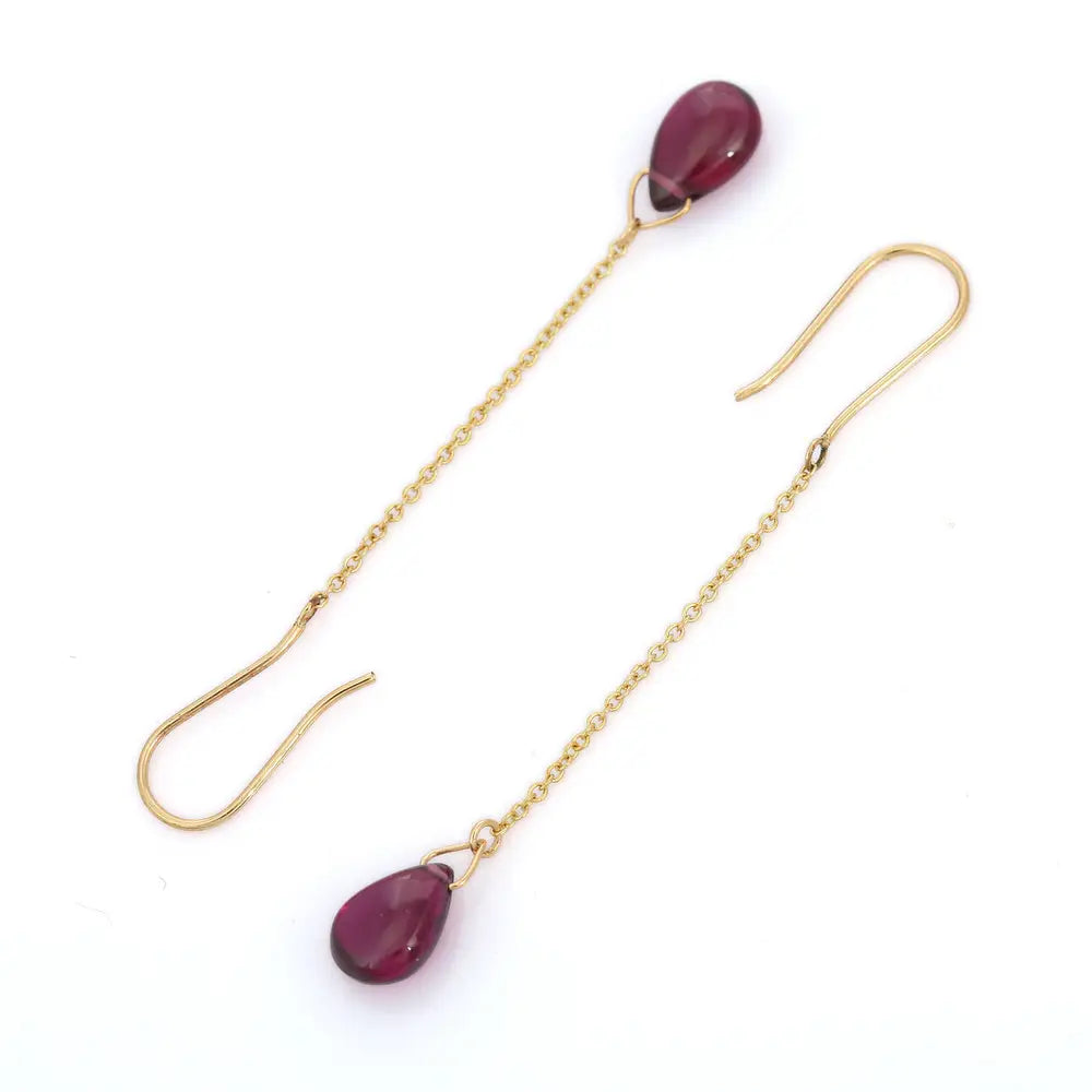 Customization Natural Garnet 18K Solid Yellow Gold Shoulder Duster Earrings