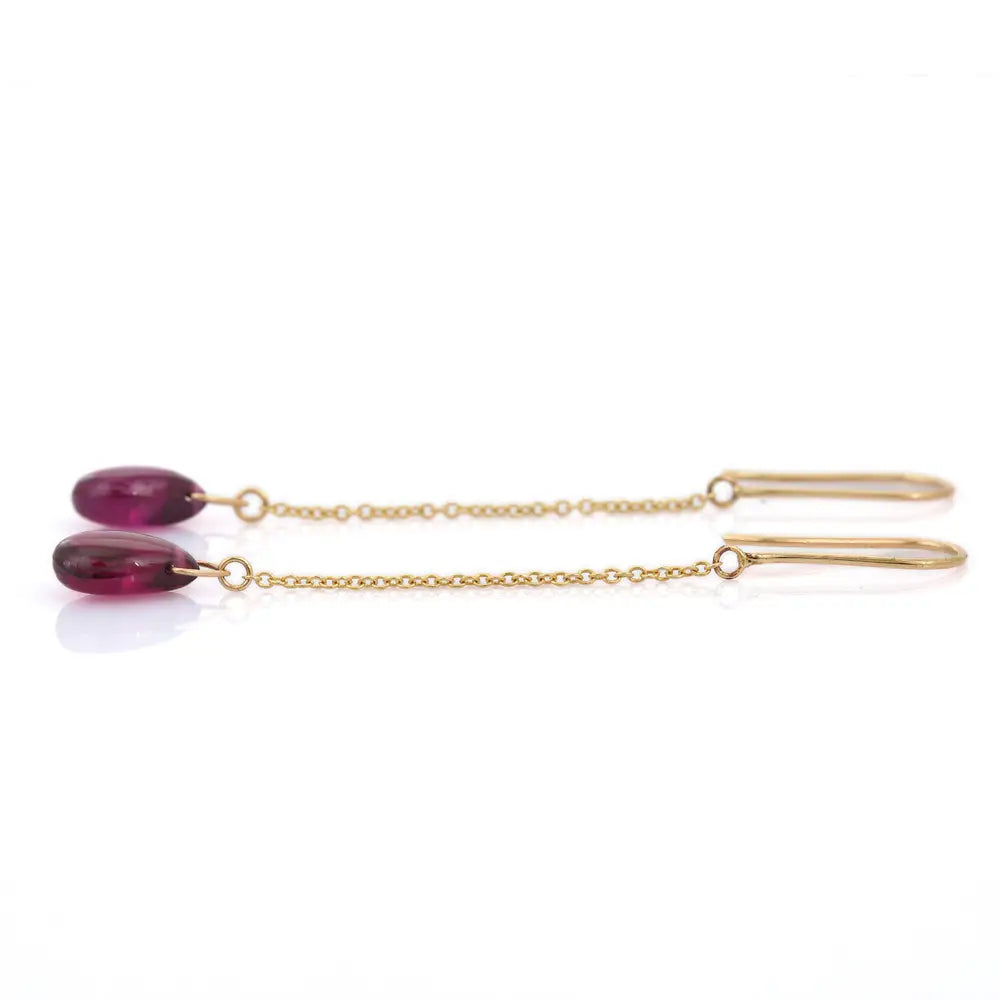 Customization Natural Garnet 18K Solid Yellow Gold Shoulder Duster Earrings