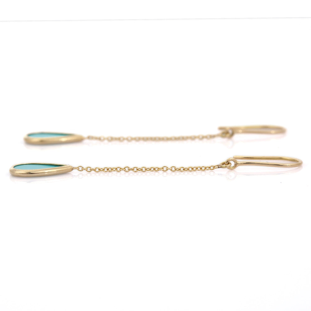 Trending Jewelry 18K Fine Yellow gold Natural Turquoise Shoulder Duster Earring