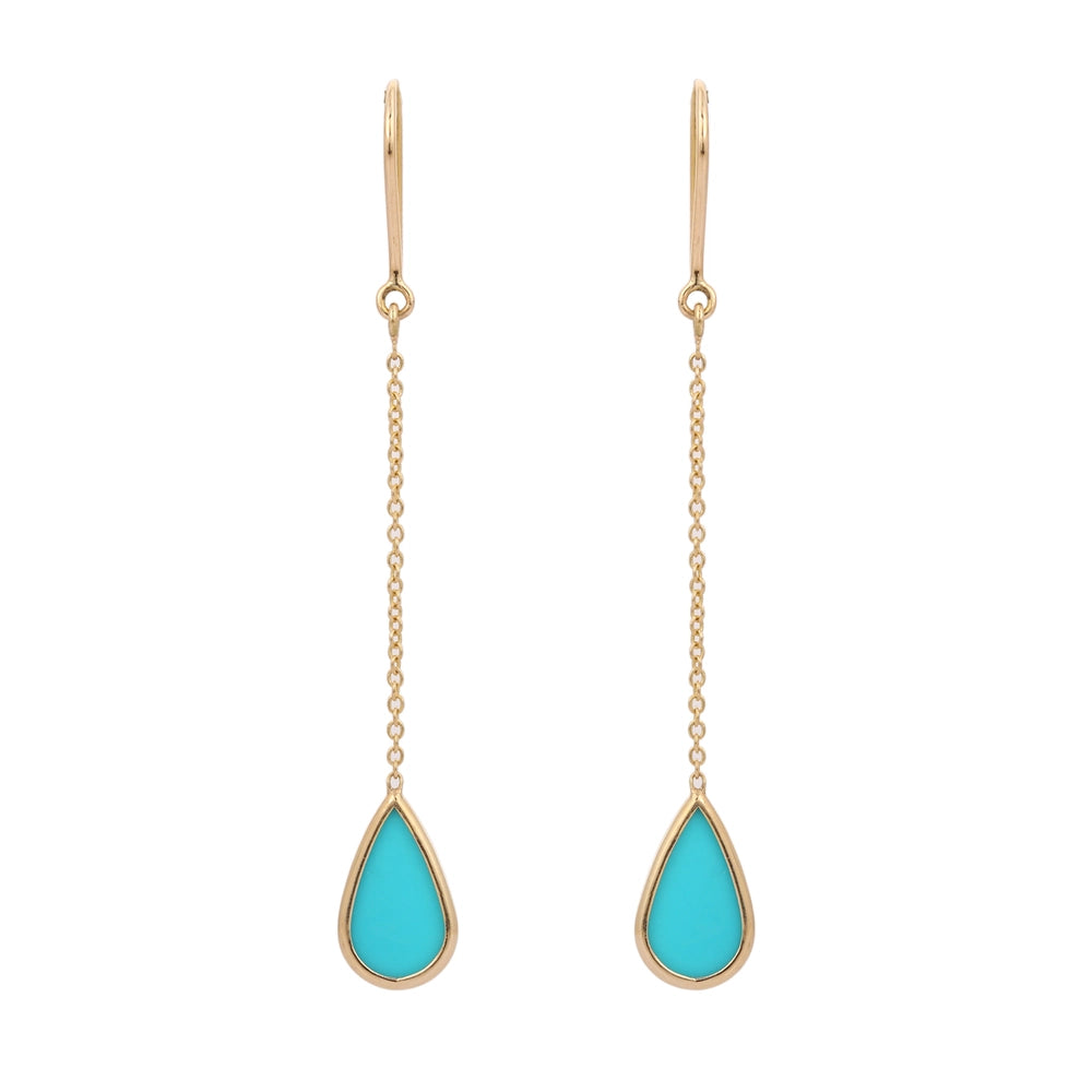 Trending Jewelry 18K Fine Yellow gold Natural Turquoise Shoulder Duster Earring