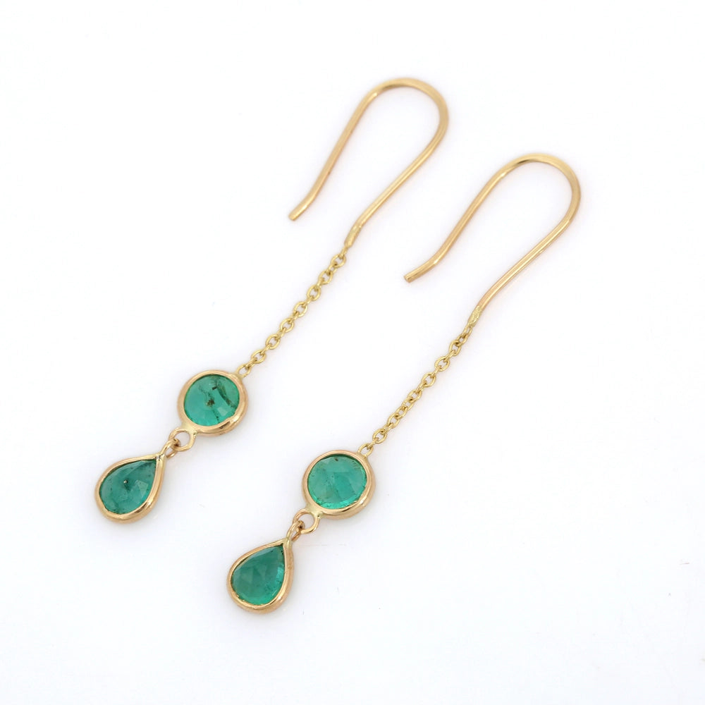 Best Selling Product 18K Solid Yellow Gold Natural Emerald Dainty Earrings