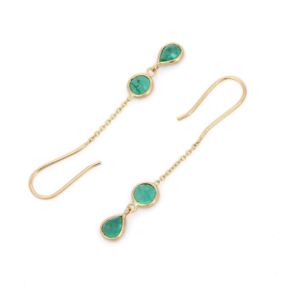 Best Selling Product 18K Solid Yellow Gold Natural Emerald Dainty Earrings