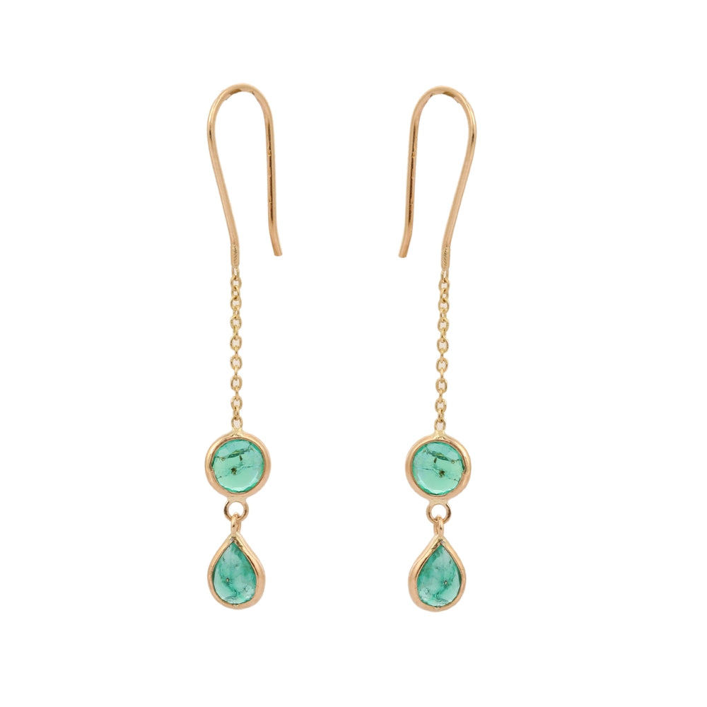 Best Selling Product 18K Solid Yellow Gold Natural Emerald Dainty Earrings